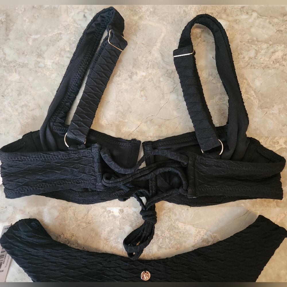 32B/XS VS Swim Full Coverage Bikini Top Brazilian Bikini Set Black - Picture 3 of 10